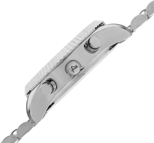 Vista 3 de August Steiner AS8103 - Reloj multifunción para mujer, 3 subesferas día, fecha y GMT - Bisel con bordes de monedas en pulsera de acero inoxidable