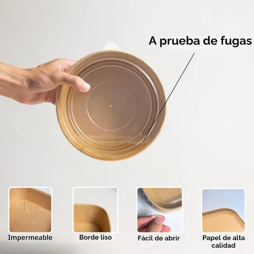 Vista 6 de Cuencos de papel redondos desechables de 17 onzas con tapa, 50 juegos de recipientes de delicatessen, cuencos de acai a prueba de derrames