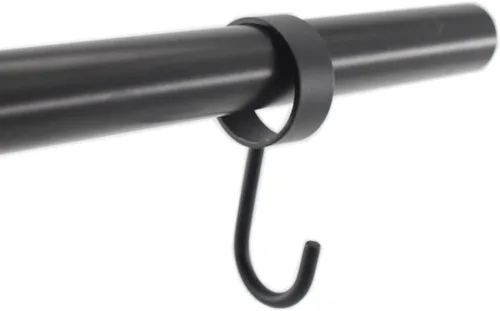 Vista 4 de Paquete de 5 ganchos de acero inoxidable para barra de armario, ganchos negros resistentes para colgar ollas, sartenes, tazas, toallas, guantes