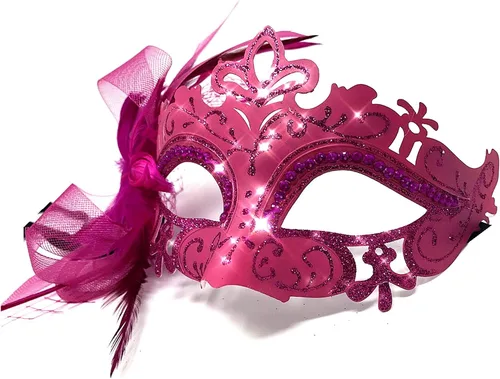 Vista 3 de Máscara de disfraz de damamujerniña, máscara de plumas para mascarada, Halloween, Mardi Gras, fiesta de cosplay