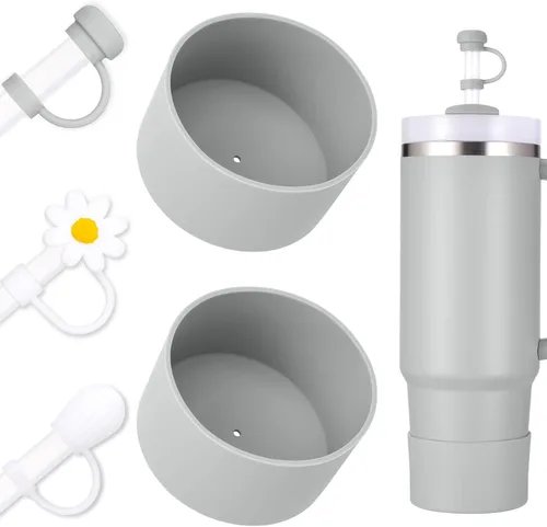 Vista 12 de Juego de funda para botas y pajilla, 2 fundas de silicona, 3 tapas de pajita, protector inferior para Stanley Cup H2.0 30 oz y 40 oz, coincidencia