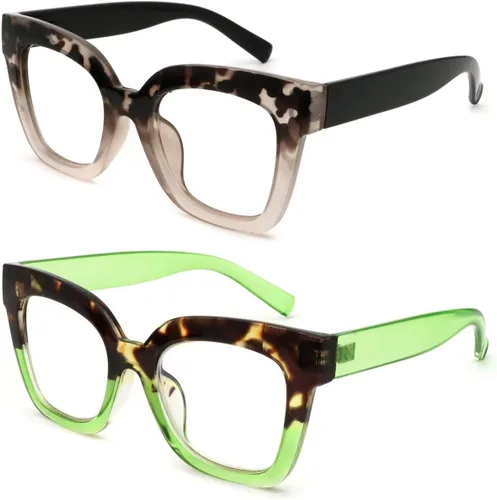Vista 11 de Gafas de lectura de ojo de gato de gran tamaño para mujer, lentes de bloqueo de luz azul para computadora, estilo retro negro