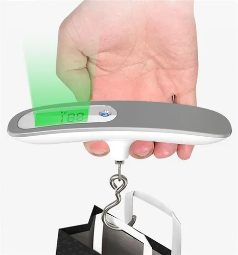 Vista 4 de Báscula de equipaje, 110.2 lbs de mano colgando portátil escala de viaje con gancho electrónico equipaje medición de peso digital pesaje