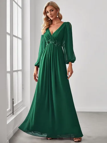 Vista 4 de Ever-Pretty Mujer elegante cuello en V manga larga una línea de gasa hasta el suelo vestido de madre de la novia 0461-USA