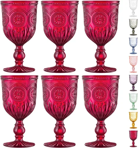 Vista 12 de Juego de copas de vino ámbar Yungala de 6 unidades, copas vintage de 10 onzas con diseño de nudos