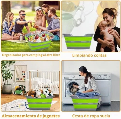 Vista 7 de Goderewild Bañera plegable multiusos para mascotas con orificio de drenaje para cachorros, perros pequeños, gatos, cesta de lavandería portátil Verde