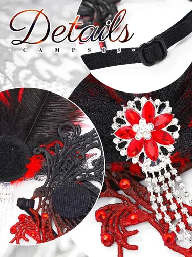 Vista 6 de Campsis Máscara de mascarada para mujer, máscara de plumas para mascarada, máscara de encaje veneciano con diamantes de imitación