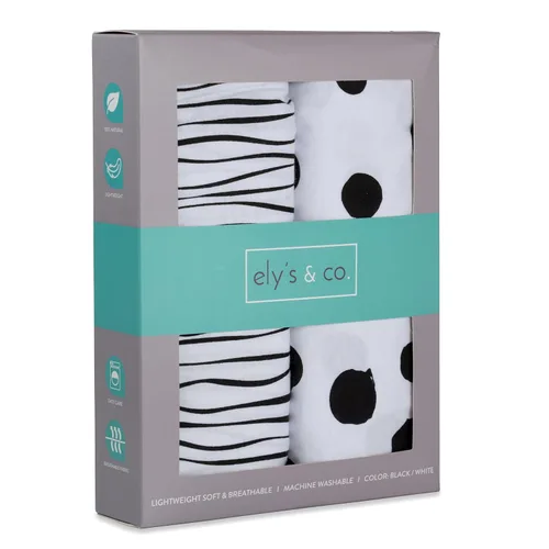 Vista 4 de Ely's & Co - Juego de fundas para cambiador, 2 unidades, 100% algodón de jersey, rayas y puntos abstractos en blanco y negro