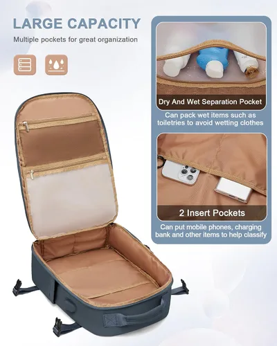 Vista 5 de UPPACK Mochila de viaje grande para mujeres y hombres, mochila de transporte para aviones, mochila de viaje para mujer, mochila de gimnasio