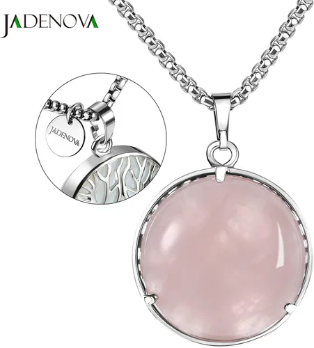 Vista 3 de JADENOVA Collar de árbol genealógico, collar con colgante de cristal de piedra preciosa del árbol de la vida, 24 pulgadas, cadena de acero