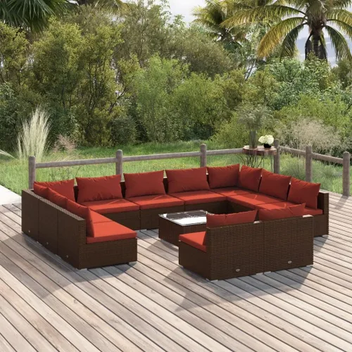Vista 55 de Sofá de 3 plazas con cojines de ratán de poliéster marrón, juego de muebles de patio al aire libre con 3 sofás centrales para patio trasero, jardín