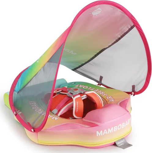 Vista 12 de Mambobaby Flotador con Cola para Bebé con Toldo, Flotador de Piscina Infantil, Entrenador de Natación para Bebés, Flotador de Agua sin Aire, Ángel