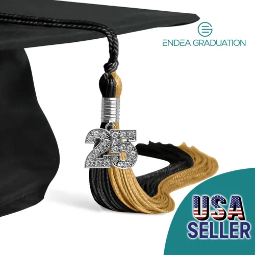 Vista 4 de Endea Graduation Borla de doble color con dije de plata brillante (negro/oro antiguo, 2025)