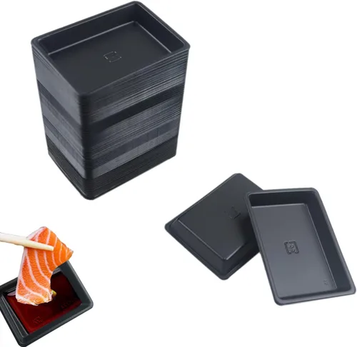 Vista 9 de 100 mini platos de salsa de inmersión de 2.95 x 2.16 pulgadas, juego de platos rectangulares desechables de plástico para salsa de soja negra