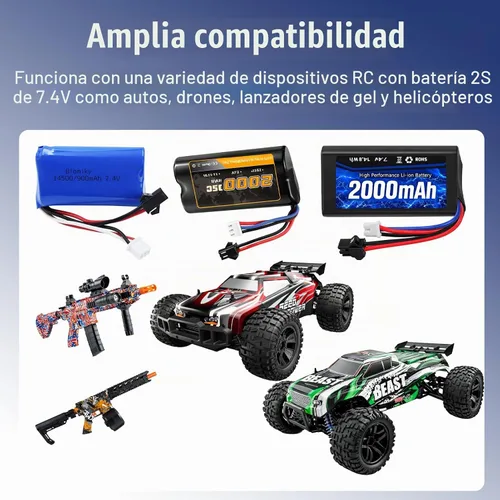 Vista 2 de Reemplazo del cable del cargador USB para 7.4V 2S LiPo batería XH-3P Plug RC Car For SCX24 SCX10 RC Car Gel Blaster Splatter Ball Gun Drone FPV