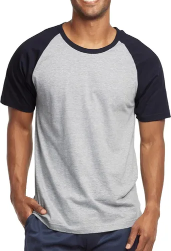 Vista 32 de Camiseta de béisbol raglán para hombre, de algodón, dos tonos, casual, atlética