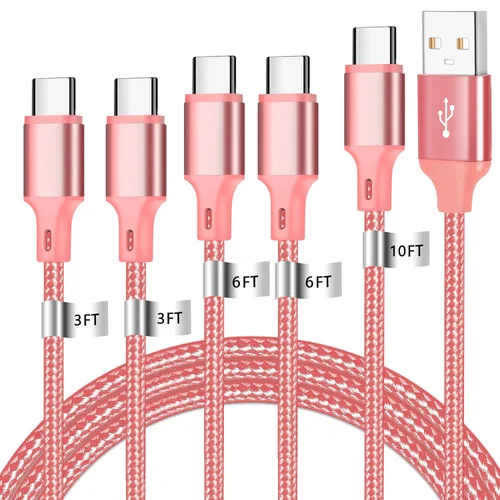 Vista 18 de Cable de carga USB A a USB C, paquete de 5 [3/3/6/6/10 pies] cable de carga rápida tipo C de alta velocidad de datos y transferencia compatible