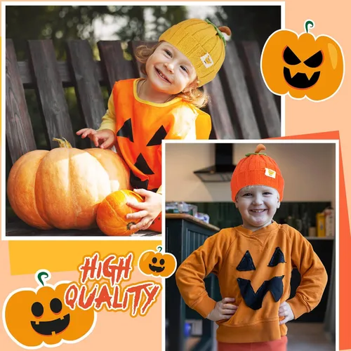 Vista 6 de Mepase 2 piezas de Halloween Baby Pumpkin Hat Infant Kids Pumpkin Beanie Winter Cute Knit Hat Newborn Beanie Baby Winter Cap Soft Boy Girl Acción