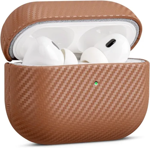 Vista 19 de Haobobro Funda de piel para AirPods Pro 3, piel seleccionada respetuosa con la piel, con textura de fibra de carbono, hecha a mano, funda rígida
