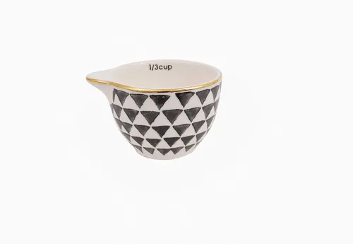 Vista 6 de Creative Co-Op Tazas medidoras de gres blanco y negro con galvanoplastia dorada (juego de 4 tamaños)
