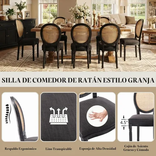 Vista 3 de Juego de 2 sillas de comedor estilo granja, sillas de comedor