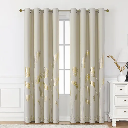 Vista 96 de BUHUA Cortinas pequeñas para ventana de 36 pulgadas de largo, 2 paneles, cortinas opacas con elegantes ramas de árbol plateadas, cortinas de bloqueo