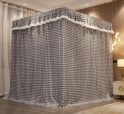 Vista 4 de VETHIN Cortinas de techo elástico estilo princesa con cuatro postes de esquina, acogedora y transpirable, mosquitera para niñas y adultos