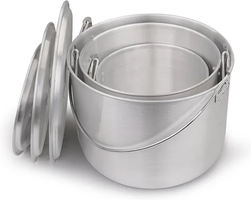Vista 3 de AceCamp Juego de ollas de cocina ligeras de aluminio anidadas con tapa y mango plegable - 4L, 8L, 12L