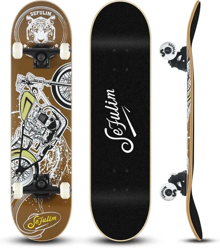 Vista 14 de 31 x 8 Inch Complete Skateboard 7 Layer Canadian Maple Double Kick Deck Concave Cruiser Trick Skateboard for Boys Girls Teens Adults Beginner