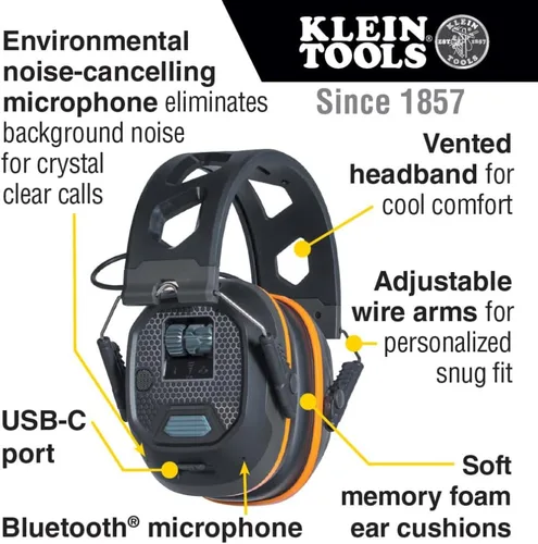 Vista 2 de KLEIN TOOLS AESEM1S Smart Sense - Orejeras electrónicas de protección auditiva de seguridad con Bluetooth y conciencia de la situación, NRR 23dB, 25