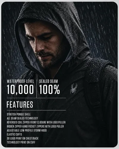 Vista 6 de Spyder Chaqueta impermeable para hombre - Cortavientos con capucha ligera e Negro