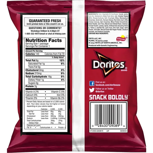 Vista 2 de Doritos Chips de tortilla saborizados, queso nacho, 1 onza (paquete de 104)