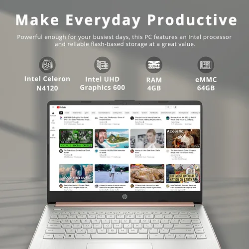 Vista 2 de HP 2022 Stream - Laptop BrightView HD de 14 pulgadas, Intel Celeron N4120, 4 GB de RAM, 64 GB SSD, gráficos Intel HD, cámara web 720p, 1 año Office