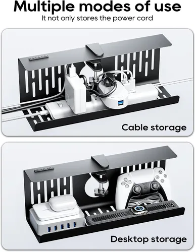 Vista 7 de NODOCA Bandeja de gestión de cables para debajo del escritorio sin perforación, gestión de cables de 14'', abrazadera sin perforaciones, bandeja
