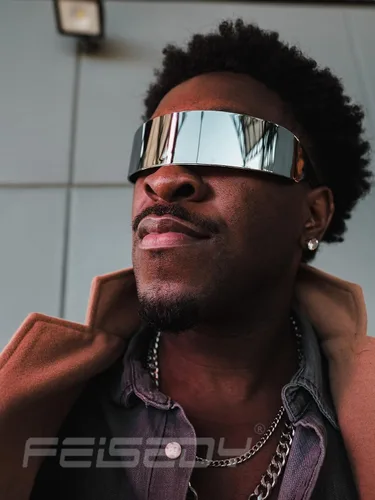 Vista 2 de FEISEDY Gafas de sol con visera cibernética futurista de los años 80 para hombres y mujeres, estilo punk, Cosplay B2740