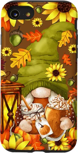 Vista 18 de iPhone 13 Pro Max Lindo gnomo de especias de calabaza con árbol de otoño hojas de otoño
