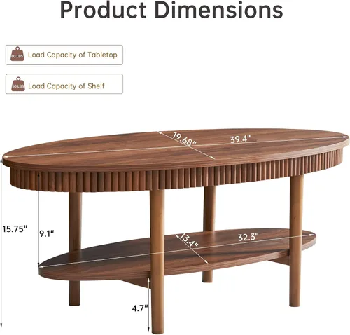Vista 2 de Janmer Home Mesa auxiliar ovalada con estante de almacenamiento de 2 niveles, mesas de café modernas de 40 pulgadas, mesa central pequeña de madera