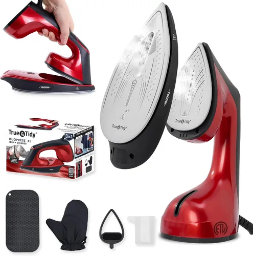 Vista 8 de True & Tidy DuoPress XL 2 en 1 vaporizador y plancha para ropa, potente vapor turbo de 1600 W, placa de cerámica grande, control de temperatura