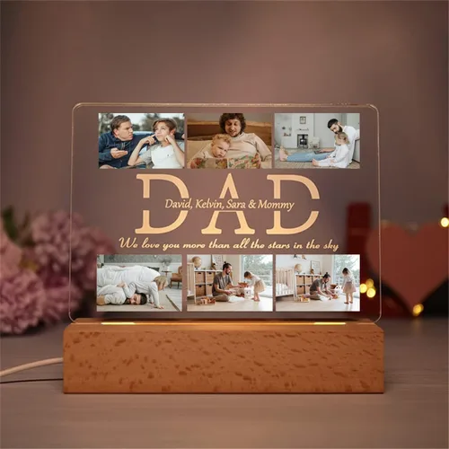 Vista 24 de Placa de acrílico con foto personalizada, regalos para aniversario, San Valentín, cumpleaños, luz nocturna LED personalizable, base de madera