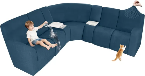Vista 20 de ALIECOM Fundas 100% impermeables para sofá seccional reclinable, forma de L, elásticas, para esquina, funda para sofá seccional reclinable, lavable