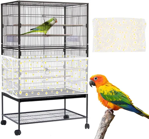 Vista 9 de Daoeny Cubierta grande para jaula de pájaros, protector de semillas para jaula de pájaros, red de malla de nailon suave y aireada ajustable
