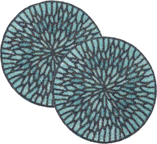 Vista 16 de 4 Piezas Manteles Individuales con Cuentas - Manteles de Mesa Redondos de Cuentas de Vidrio de 13 Pulgadas con Respaldo de Algodón - Elegantes