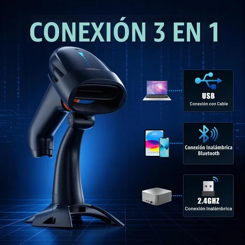 Vista 5 de Tera Escáner de código de barras 2D inalámbrico: con indicador de batería