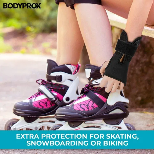 Vista 5 de BODYPROX Muñequeras (1 par) para snowboard, monopatín y patinaje en línea, protector de muñeca de protección deportiva