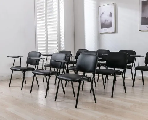 Vista 2 de Shunzhi Juego de 5 sillas de sala de espera apilables para sala de conferencias, silla de invitados con brazo para tableta para sala de descanso