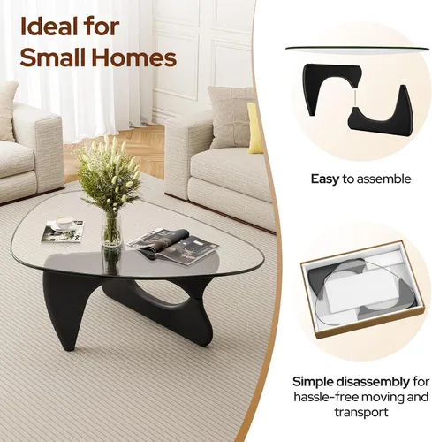 Vista 8 de Mesa de centro de cristal triangular moderna de mediados de siglo para sala de estar, mesa auxiliar minimalista para dormitorio, oficina y recepción