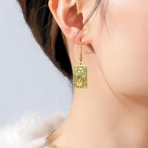 Vista 2 de TEAMER Tarot Cards - Aretes colgantes de acero inoxidable con amuleto vintage, joyería Wiccan para mujeres y niñas, Acero inoxidable, desconocido