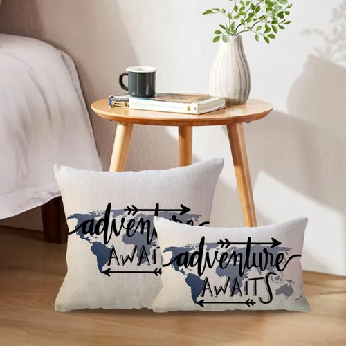 Vista 3 de Blue World Map Adventure - Funda de almohada lumbar de aventura con diseño de flechas para cabina/cámper, temática geográfica, fundas de almohada