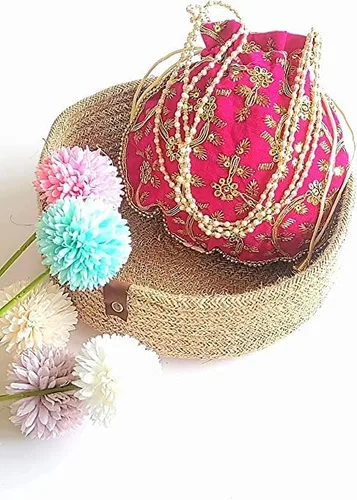 Vista 2 de PANACHE MERCHANT - Bolsa decorativa para mujer, bolsa Batwa con mango de perlas, bolso de mano para mujer