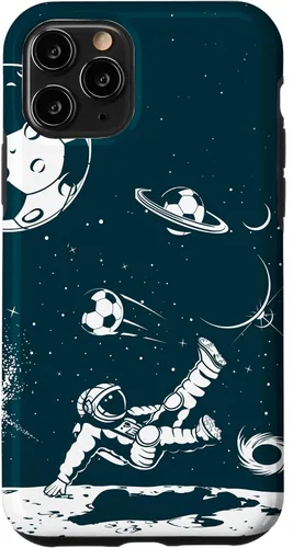Vista 27 de Funda para iPhone 16 para teléfono de fútbol, amante del fútbol, jugador de fútbol espacial, funda de astronauta